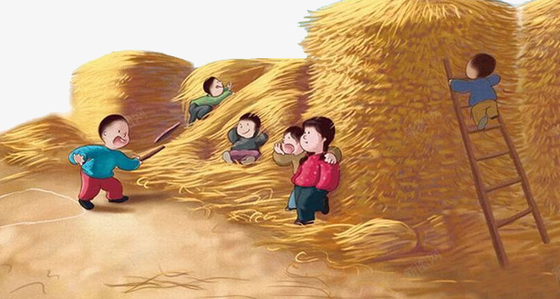 谷堆旁玩耍的孩子png免抠素材_88icon https://88icon.com 卡通 孩子 玩耍 谷堆