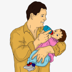 一位抱着孩子喂奶粉的父亲素材