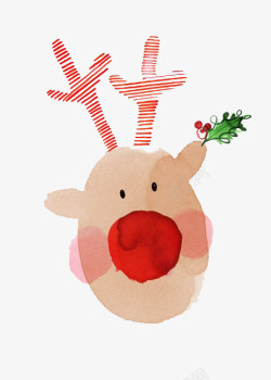 红色手绘圣诞小鹿头像素材