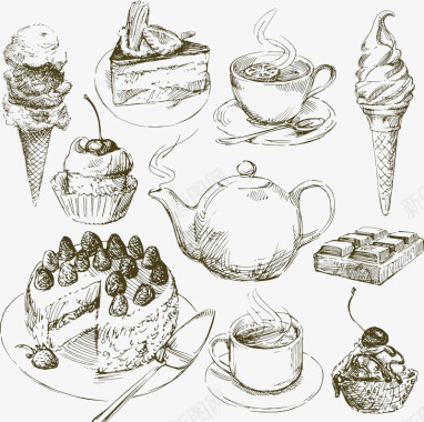 六个蛋糕手绘蛋糕美味图标图标