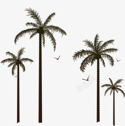 卡通手绘夏日椰树剪影矢量图素材