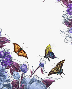 水彩花朵边框蝴蝶背景素材