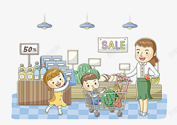 妈妈和孩子去购物png免抠素材_88icon https://88icon.com 卡通 妈妈 孩子 购物