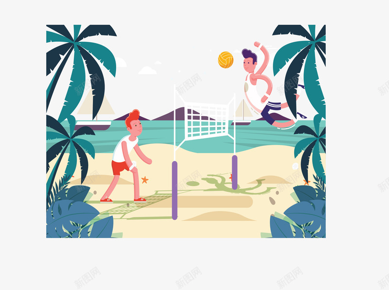 夏日沙滩排球运动矢量图ai免抠素材_88icon https://88icon.com 排球运动 沙滩 沙滩排球 矢量png 运动 运动健身 矢量图