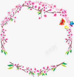 手绘粉色花枝素材