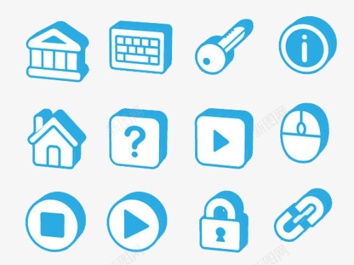 蓝色卡通按钮入住酒店标志图标图标