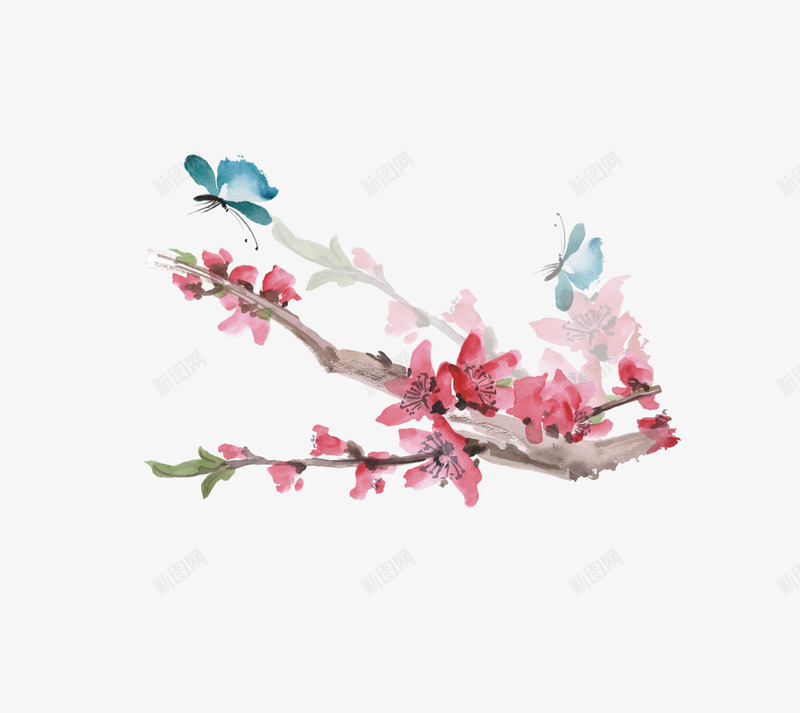 卡通手绘粉色桃花枝png免抠素材_88icon https://88icon.com 创意 动漫动画 卡通手绘 桃花枝 粉色桃花 蝴蝶