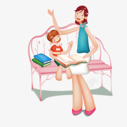 坐在椅子上教宝宝读书的妈妈素材