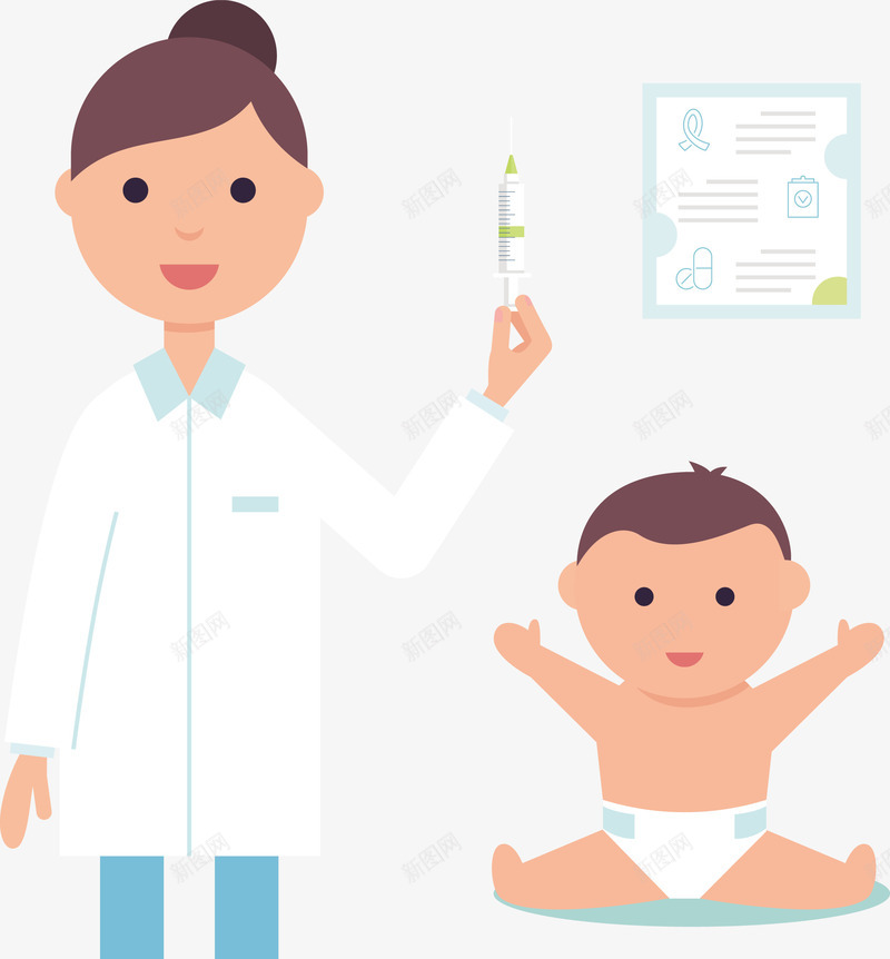 给孩子打针的医生矢量图eps免抠素材_88icon https://88icon.com 医生 打针 打针PNG 白色 白色医生 矢量医生 矢量打针 矢量图