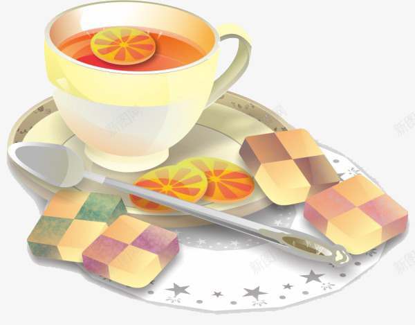 美好的下午茶时光png免抠素材_88icon https://88icon.com 元素 卡通 柠檬茶 甜点