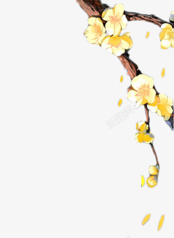 黄色花朵花枝手绘素材