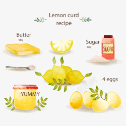 水彩绘柠檬酱食谱素材