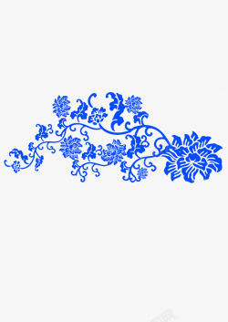 蓝色花枝边角装饰素材
