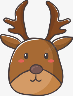 圣诞节棕色卡通驯鹿头像矢量图素材