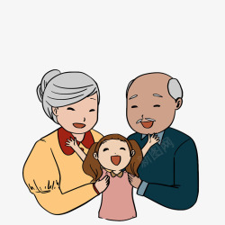 卡通人物爷爷奶奶抱着小孙女素材