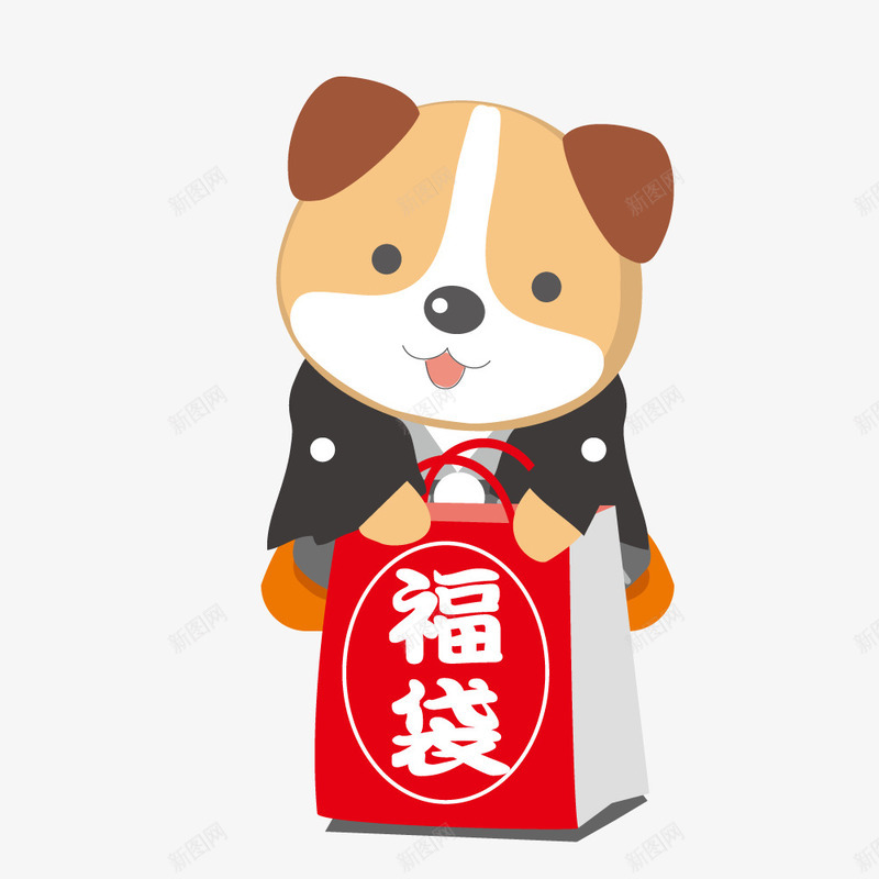 卡通小狗和福袋购物袋png免抠素材_88icon https://88icon.com 动物 卡通 可爱的 小狗 文字 福袋 购物袋