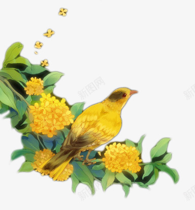 站在花枝上的鸟png免抠素材_88icon https://88icon.com 古风 花 鸟 黄色的鸟