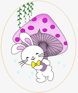 卡通兔宝宝采蘑菇装饰素材