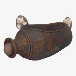 中世纪红陶罐盆景素材