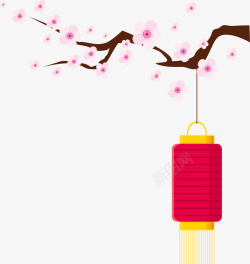 中国风粉色花枝灯笼素材