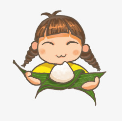 小女孩吃粽子卡通图素材