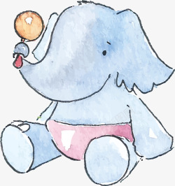 蓝色婴儿卡通大象矢量图素材