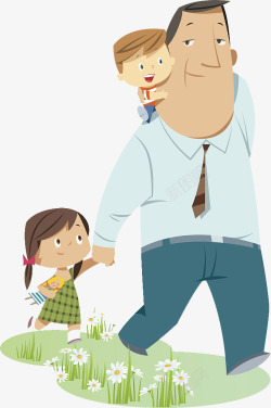 卡通人物插图爸爸与孩子走在路上素材