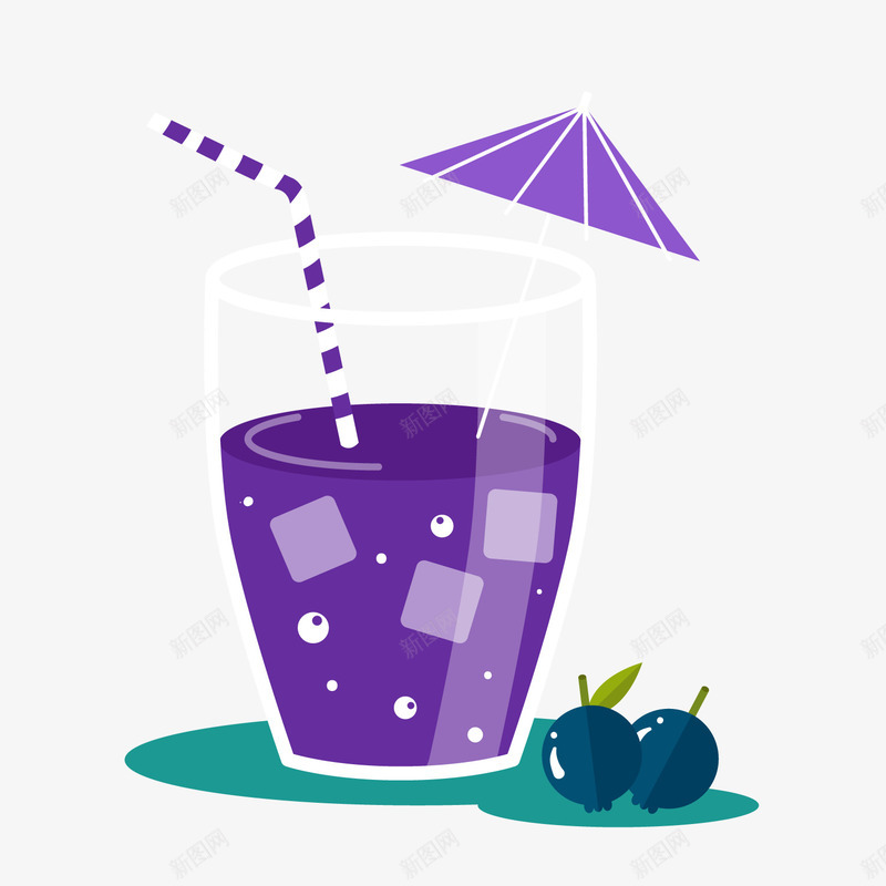 紫色蓝莓果汁png免抠素材_88icon https://88icon.com 卡通果汁 紫色果汁 背景装饰 蓝莓 饮料