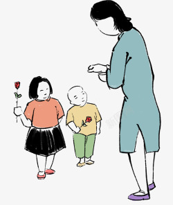 送花的孩子中国画插图母亲节手绘插画高清图片