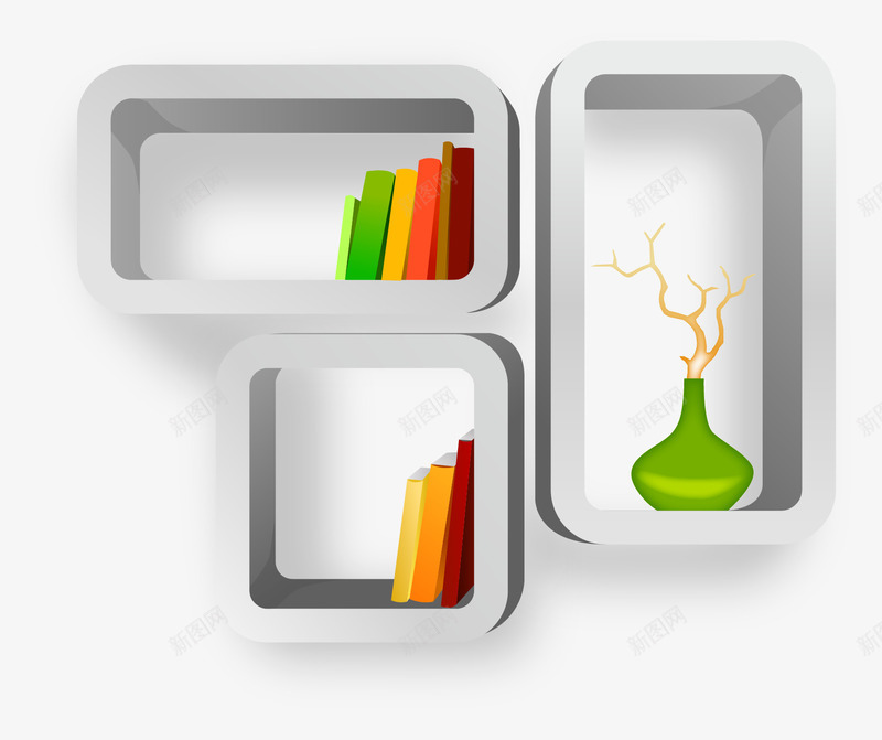 白色简约现代书架矢量图eps免抠素材_88icon https://88icon.com 书架 壁柜 家具 现代 白色 简约 装饰 矢量图