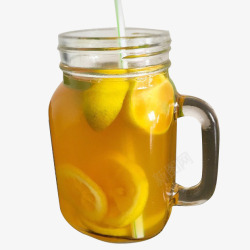 透明玻璃杯装柠檬果茶素材