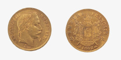 硬币收藏拿破仑三世法国皇帝的金币实物高清图片