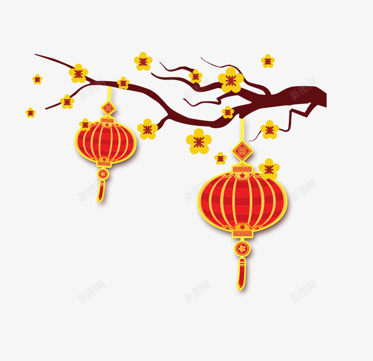 红色中国风灯笼花枝png免抠素材_88icon https://88icon.com 新年 新春 春节 春节装饰 红灯笼 红色花枝灯笼