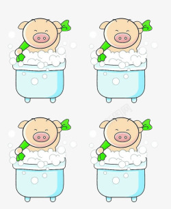 四个相同的小猪宝宝洗澡素材