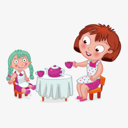 卡通妈妈和小女孩吃饭矢量图素材