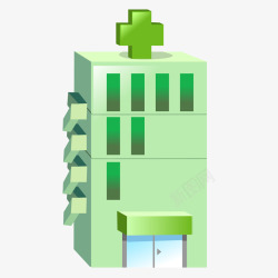 卡通绿色的医院建筑矢量图素材