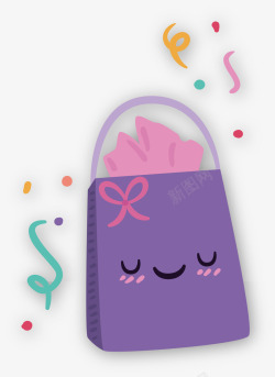 可爱卡通紫色手提袋素材