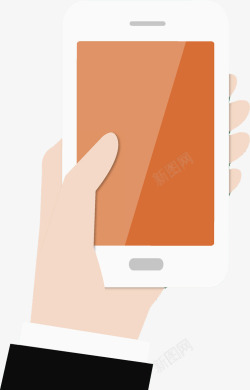 手拿橘色屏幕的手机图素材
