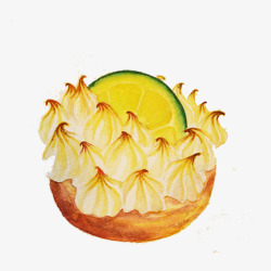 柠檬奶油蛋糕手绘画片素材