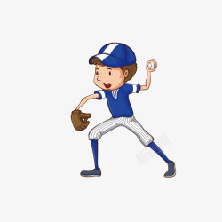 卡通小清新装饰打棒球的男孩子装素材