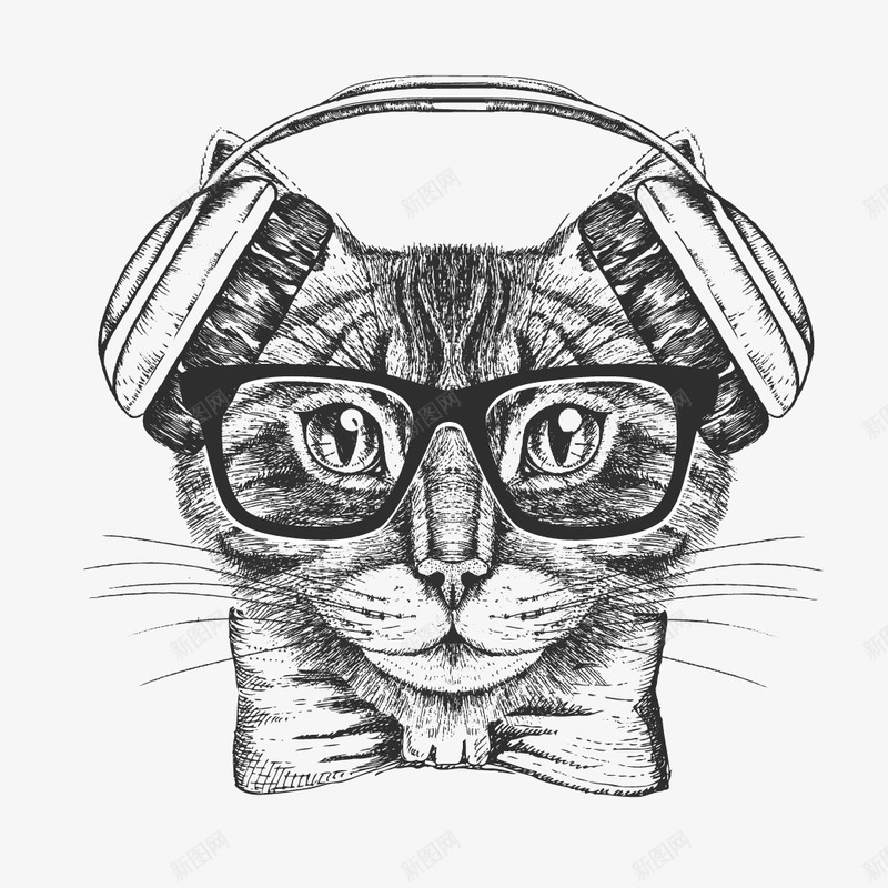 戴耳机和眼镜的猫咪png免抠素材_88icon https://88icon.com 创意 动物 猫咪头像 眼镜 简图 素描画 耳机