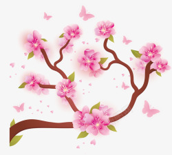 手绘粉嫩桃花装饰图案素材