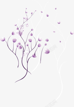 卡通手绘精美紫色花枝矢量图素材