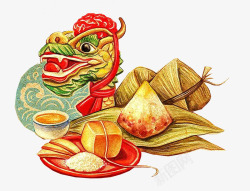 传统绍兴黄酒手绘传统节日装饰插图龙舟粽子熊高清图片