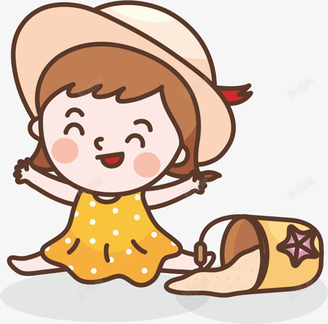 女孩png免抠素材_88icon https://88icon.com 儿童 儿童节 卡通 可爱 夏天 姿势 孩子 幼儿 手绘 沙滩 海 海边 漫画女 玩沙