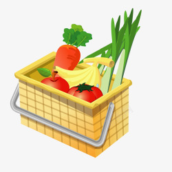 卡通购物篮里的蔬菜水果矢量图素材