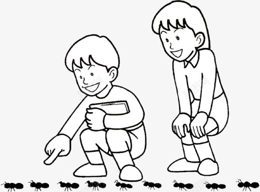 手绘蹲着数蚂蚁的孩子图标图标
