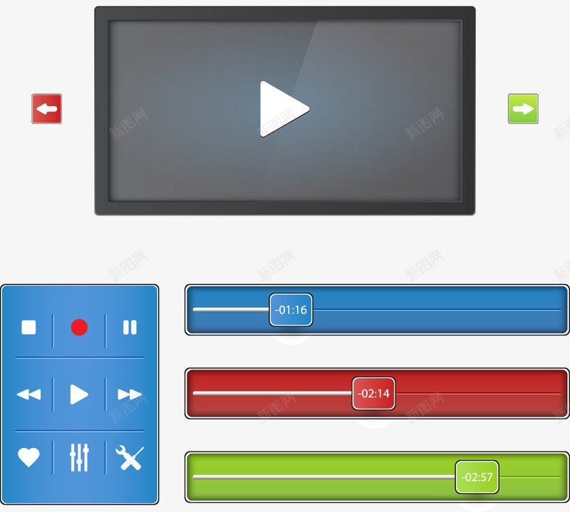 网页png免抠素材_88icon https://88icon.com 按钮 网页设计 视频播放器 进度条