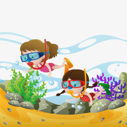 孩子们在海里潜水素材