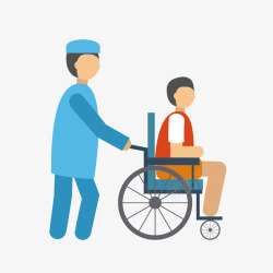 卡通手绘医院护士手推轮椅病矢量图素材